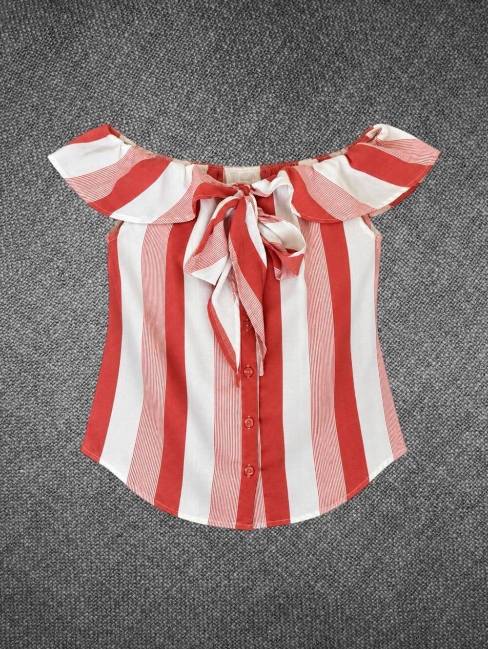 Sweet Wanderer Red White Stripe Off Shoulder Top Small